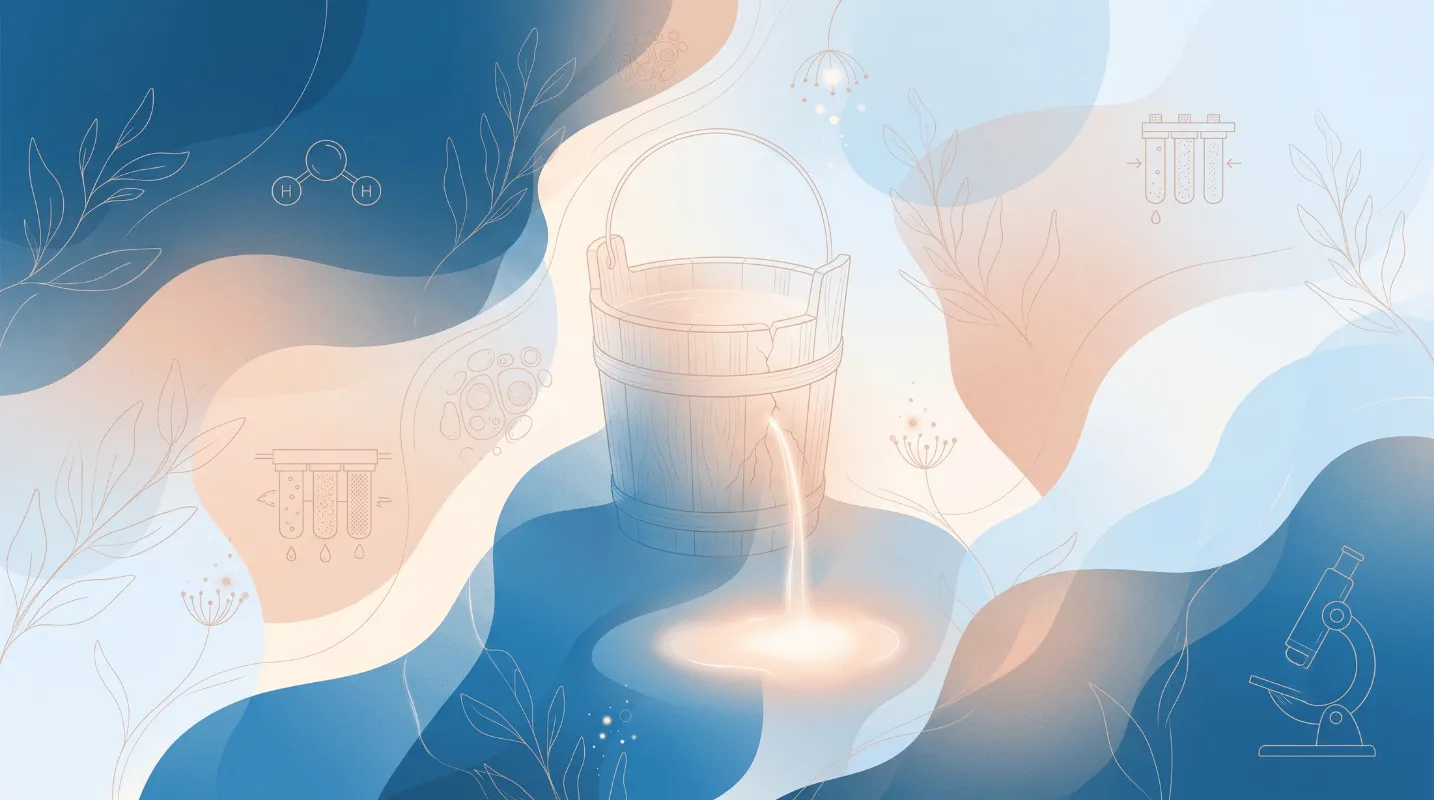 A cracked wooden bucket leaking water, symbolizing that pouring in more product doesn't help if the underlying skin barrier is damaged